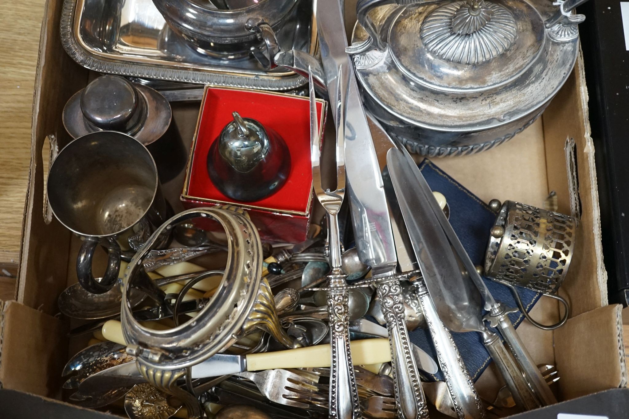 Assorted plated wares, including entree dishes.